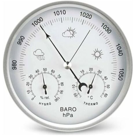 YUIT-Baromètre à Cadran avec Thermomètre Hygromètre Station Météo Pression Barométrique (Métrique) Argent 132MM (1/5)