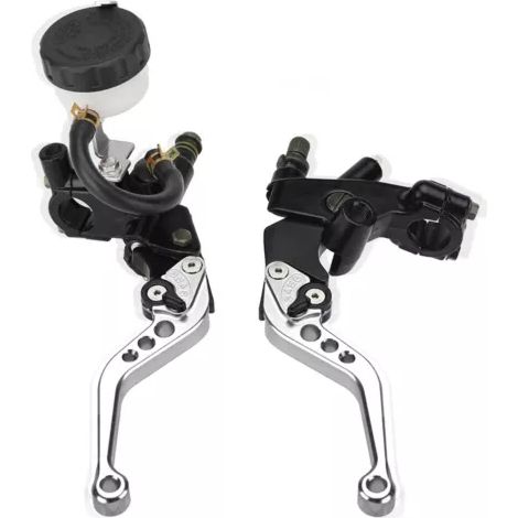 Kit leviers frein/embrayage + maître-cylindre + réservoir pour moto, aluminium 6061-T6, réglable 6 positions, 14,7 cm, DOT 3/4/5 (1/5)
