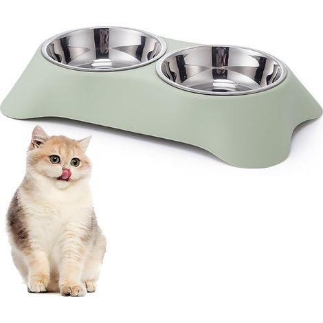 Ciotola doppia per cani, antiscivolo e antigoccia, in acciaio inox, con doppia ciotola rimovibile, adatta a cani e gatti di piccola taglia (verde). (1/5)