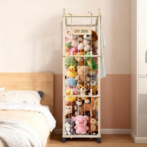 Rangement pour Peluches, 138x40x40CM en Bois Massif, Rotatif à 360° et Verrouillable Range Peluche Idéal pour Le Salon, la Chambre et la Chambre d'enfant (avec Poches de Rangement) (1/5)