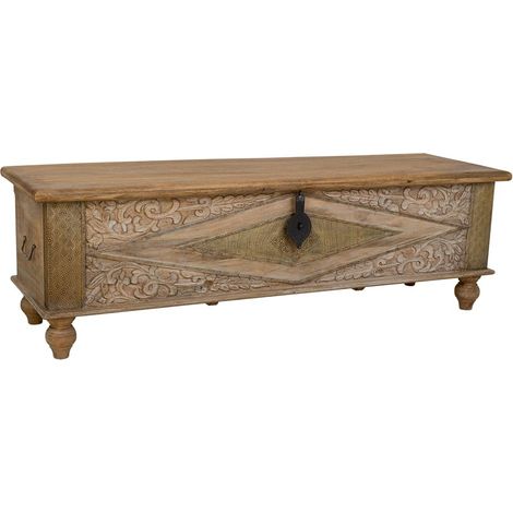 Baúl de madera tallada acabado artesanal 150x45x46h cm