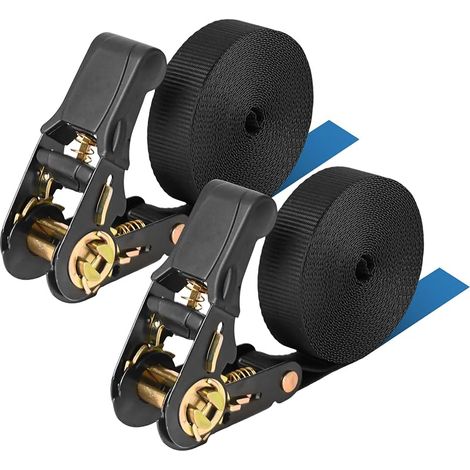 2 Pièces Sangles à Cliquet, Sangle, Sangles d'Arrimage, pour Bagages et Transport, Déménagement, aux Motos, aux Bagages, au Camping, à La Sécurisation du Chargement, 6m x 25 mm, Noir (1/5)