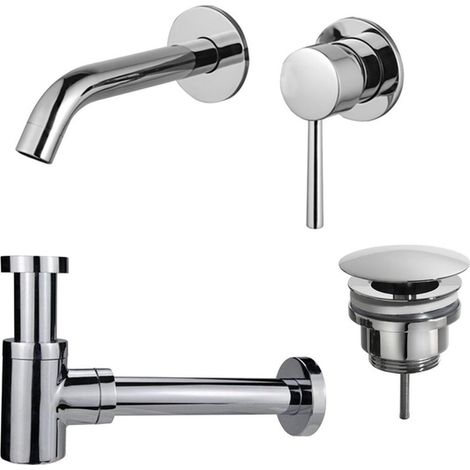 FugaFlow Eccelente Sobrado Slim Slim Kit mitigeur lavabo - robinet encastrable - bonde non-obturable - siphon design bas - Chrome brillant (1/4)