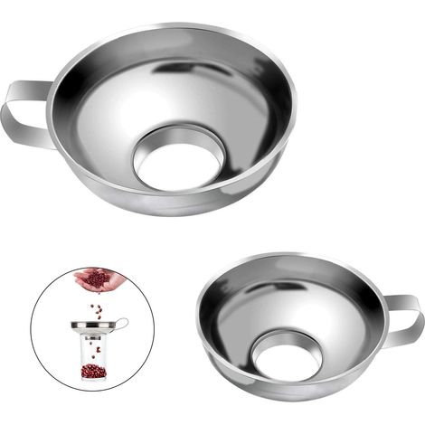 Entonnoirs à confiture (lot de 2) en acier inoxydable à large ouverture pour la cuisine. Faciles à remplir grâce à leur poignée, ils permettent de transférer liquides, huiles et poudres.-AquaForge (1/5)