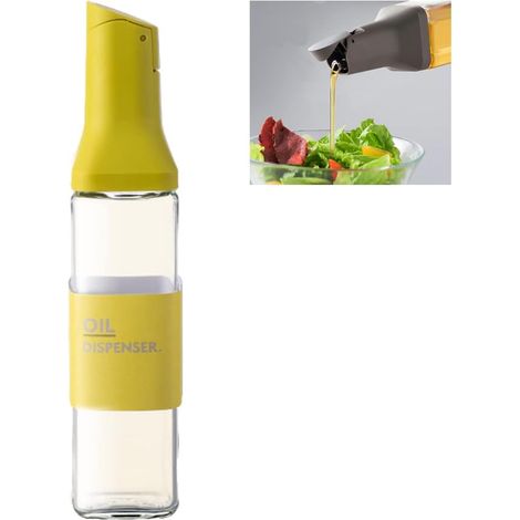 Dispensador de aceite de oliva y vinagre, fácil de llenar y limpiar, botella para especias líquidas para cocinar en la cocina, 500 ml (amarillo) (1/5)