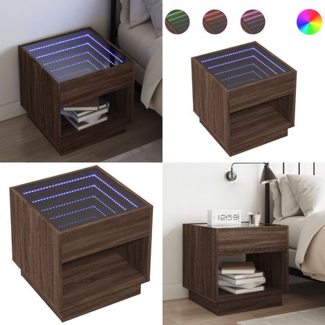 vidaXL Table de chevet avec LED infini chêne marron 50x50x50 cm (1/5)
