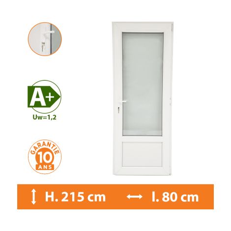 Direct Fenêtres – Porte-fenêtre PVC 1 vantail blanc – Ouverture à la française – H.215 x l.80 cm – Double vitrage A+ – Isolation thermique et acoustique optimales (1/5)