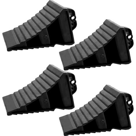 4 Pieces Camping Car Chock with Handle, Plastic Camper Wedges 20 x 12 x 11 cm, Black Wheel Chock for Camper Vans, Cars, Caravans (1/5)