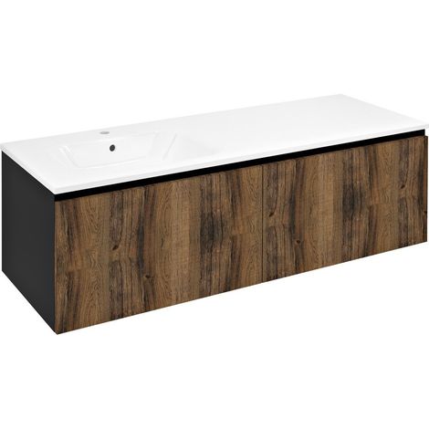 Meuble vasque LOREA 140x46x51,5cm (70+70cm), gauche, chêne collingwood/noir mat (1/4)