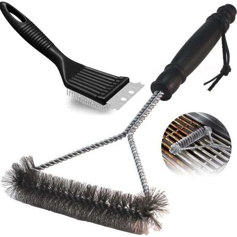 Juego de 2 cepillos de acero inoxidable para barbacoa, accesorios para barbacoa, aptos para todo tipo de parrillas. - Crezuo