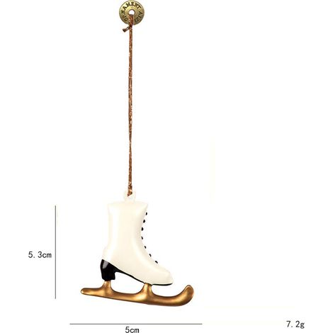 Décorations de sapin de Noël en métal, mini suspensions style nordique, ornements festifs en forme de patins à glace blancs, accessoires décoratifs pour arbre, lot de 2 pièces (1/4)