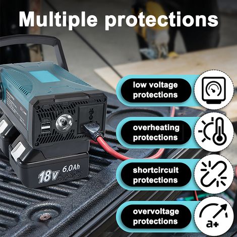 [JAMAIS UTILISÉ]Convertisseur de batterie pour outils électriques portables d'extérieur, chargeur et convertisseur intégrés, onduleur CC 18 V/21 V vers 110 V, convertisseur à onde sinusoïdale modifiée