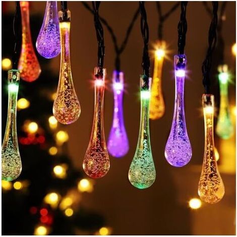 Guirlandes lumineuses de Noël,Guirlande Lumineuse Extérieure Solaire Noël Guinguette Multicolore 40LED 6.8m Guirlande Lumineuse Goutte d'Eau Goutte de Pluie Imperméable Lumière Décoration Maison Chamb (1/5)