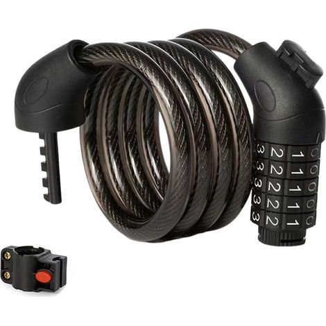 Cadenas à clé pour vélo, antivol à combinaison, antivol électrique portable pour vélo, combinaison à cinq chiffres, noir (1/5)