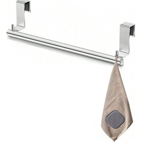 1 porte-serviettes à suspendre à la porte, en acier inoxydable, pour cuisine, placard, penderie ou salle de bain. (1/5)