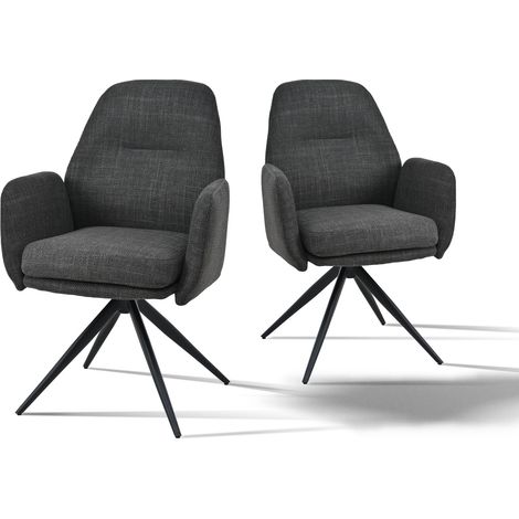 Bon Furni Sillas giratorias 360° tela aspecto lino gris oscuro, juego de 2 (1/5)