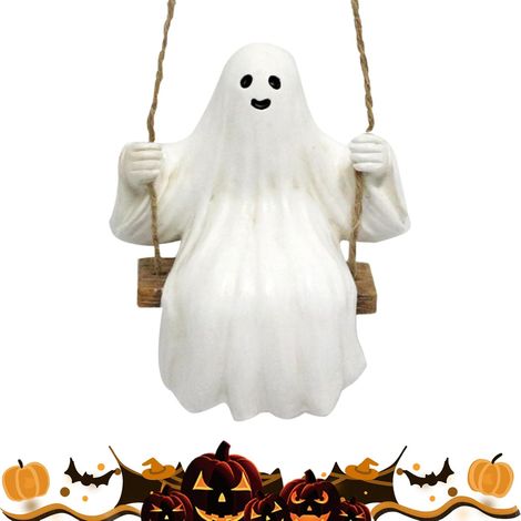 Ästhetische Halloween Skulptur aus Kunstharz Schaukel Geist