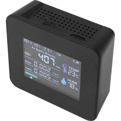 9-in-1-Raumluftqualitätsmonitor: Anzeige von PM2,5, PM10, PM1,0, CO2, HCHO, TVOC, Temperatur, Luftfeuchtigkeit und Uhrzeit (1/5)
