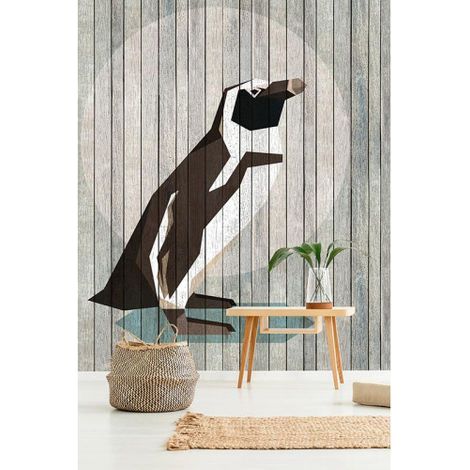 Papier peint panoramique bois motif pingouin Tapisserie panoramique animaux moderne pour salon Papier peint panoramique pour cage d'escalier (1/3)
