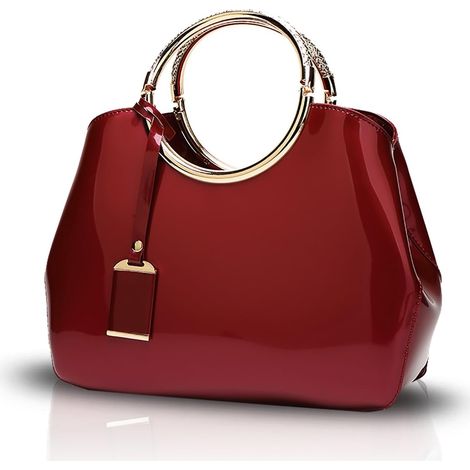 Sac à main décontracté en cuir verni à la mode pour dames (rouge)
