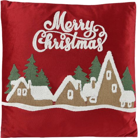 Cuscino natalizio con scritta "Merry Christmas" e paesaggio per decorazioni 45 x 45 cm (1/2)