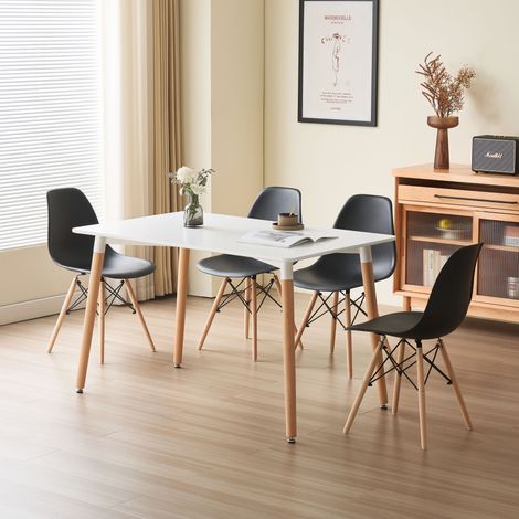 Daisy 120cm Rectangular Dining Table White with 4 Black Chairs