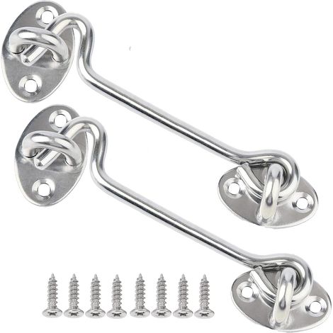 Crochet tempête en acier inoxydable - Crochet de cabine et verrou à œillets - Verrou de placard, serrure à crochet de porte de grange, crochet de porte et à œillets - Argenté - 10,2 cm - 1
