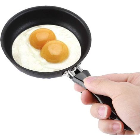 Mini padella, 12 cm, in ferro, con rivestimento antiaderente e manico, perfetta per friggere uova piccole e rotonde. (1/4)