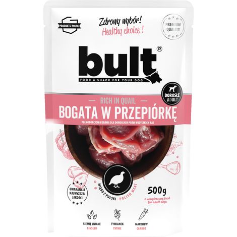 Cibo umido per cani BULT, confezione da 500 g, a forma di quaglia. (1/2)