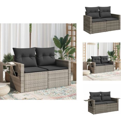 Canapé de jardin 2 places avec coussins gris résine tressée - Canapé De Jardin - Salon De Jardin - Meuble De Jardin - Résine Tressée - Rotin Synthétique (1/5)