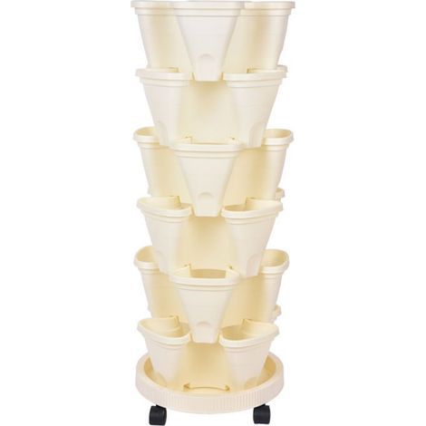 Pot de Fleurs Plastique Blanc 6 Pots + 1 Plateau Tournant Universel pour Culture de Légumes en Balcon, Pot à 4 Pétales Économique et Créatif (1/4)