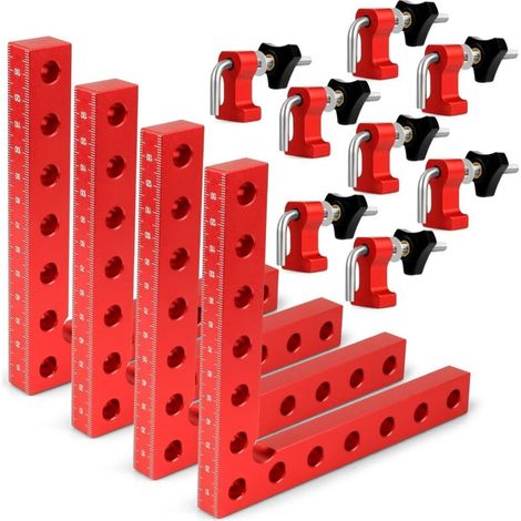 Pince à Angle Droit 90 Degrés, Serre Joint Angle Droit Aluminium 14 X 14 cm Equerre de Positionnemen Serre Cadre Fixation à Angle Outils de Travail du Bois, (Rouge 4 Pack) (1/4)