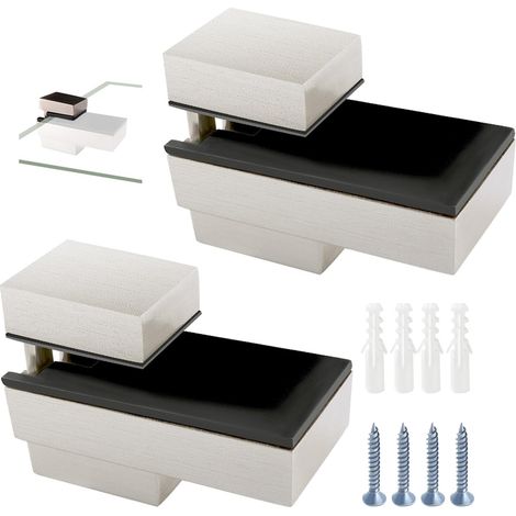 Confezione da 2 staffe regolabili per mensole in vetro da 8-18 mm, clip regolabili per vetro, clip per mensole in vetro a parete, colore argento (1/5)