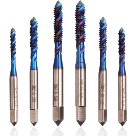 BUNTHAUS Stück HSS-Gewindebohrer mit Spiralnut, Spiralnut-Gewindebohrer, amerikanisches Gewindeschneidwerkzeug aus Schnellarbeitsstahl, blau beschichteter Bohrer, Gewindeschneiden für Maschinen (1/5)