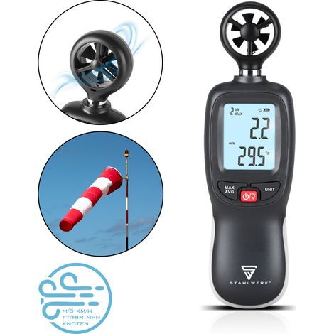 STAHLWERK Anemometro Misuratore compatto di velocità dell'aria 30 m/s
