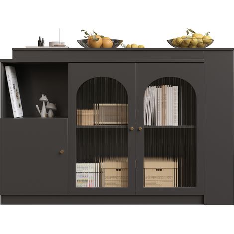 Meuble-bar pivotant à 360° (corps principal 120 x 40 x 97 cm), buffet moderne et simple noir rotatif pour salle à manger et bar, meuble de rangement multifonction avec porte vitrée (1/5)