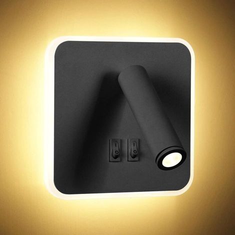 Moderne 9-W-LED-Wandleuchte, Leselampe mit Schalter, 350° schwenkbar, 3-W-LED-Wandstrahler, Wandleuchte für den Innenbereich, geeignet für Schlafzimmer, Nachttisch, Wohnzimmer, Arbeitszimmer, Schwarz,