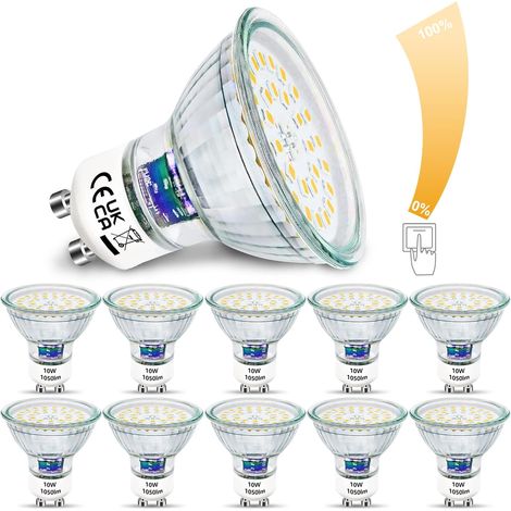 Ampoules LED GU10 10W Dimmable Remplace les ampoules halogènes 100W Lumineux 1050LM 4500K Blanc Neutre Ampoules LED 230V Sans Scintillement Ampoules à économie d'énergie, 10 pièces (1/5)