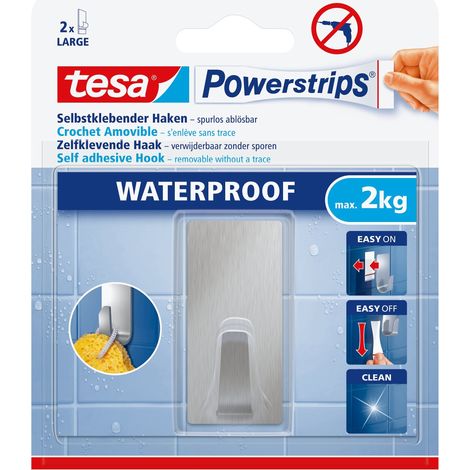 Gancio appendiabiti autoadesivo TESA per bagno, impermeabile, argento, fino a 2 kg (1/4)