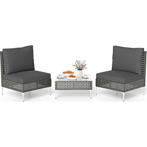 Conjunto de muebles de patio de 3 piezas con cómodos asientos y fundas lavables estilo moderno ratán sintético gris 200011918