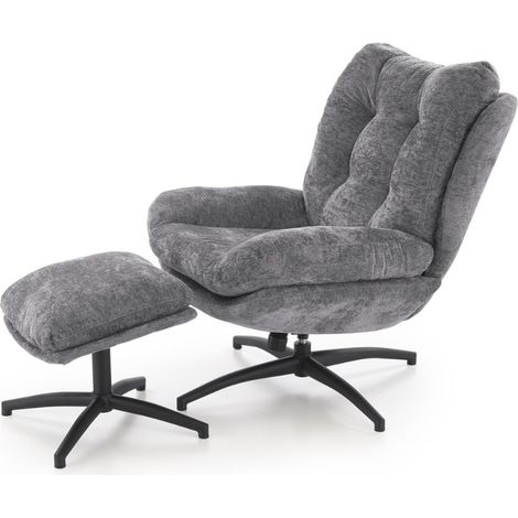 Fauteuil avec repose-pieds en tissu gris avec bascule Gasper (1/5)