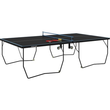 Tavolo da ping pong pieghevole da esterno, con rete, ruote, 2 racchette e 3 palline, in acciaio, nero, 274 x 152,5 x 76 cm (consegna disponibile). (1/5)