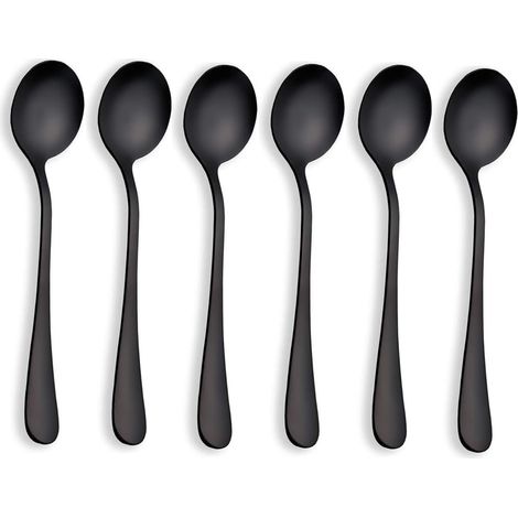 Set 6 Cucchiai Zuppa Acciaio Inox Rivestimento Titanio Nero (1/5)