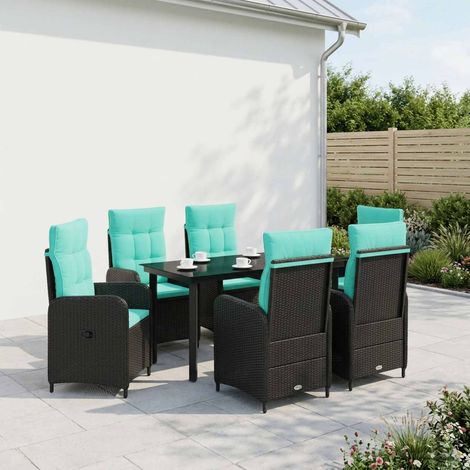 vidaXL Ensemble de salle à manger pour jardin 7 pc Noir et turquoise (1/5)