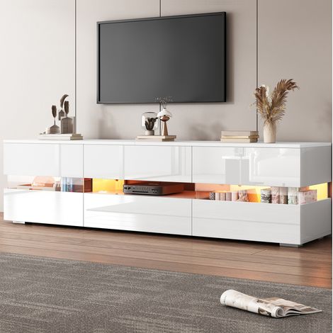 TV-Schrank aus Spanplatte, Weiß, 160,0 x 39,0 x 45,0 cm, Hochglanz-Front mit LED, 2 Türen, 1 Schublade, offenes Fach (1/5)