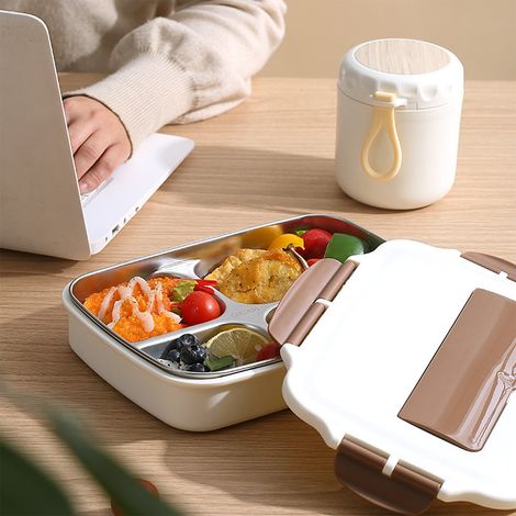 Lunch Box - Bento Box - 4 Compartments - Leak Proof - Microwave Safe - Locking Lid - For Work - For School - For Daily Use - 27 x 20 x 5 cm (1/5)