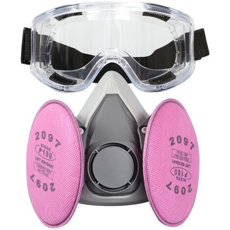 Demi-masque respiratoire réutilisable, filtre 2097 et lunettes de protection, bouchons d'oreilles, adapté à la peinture, à la poussière, au travail du bois et aux vapeurs organiques
