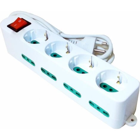 Trade Shop - Regleta De 12 Clavijas 4 Tomas Schuko Interruptor De Seguridad -