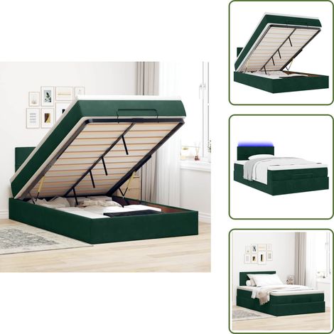 vidaXL Ottoman-Bett mit Matratze & LEDs Dunkelgrün 120x200 cm Samt (1/5)