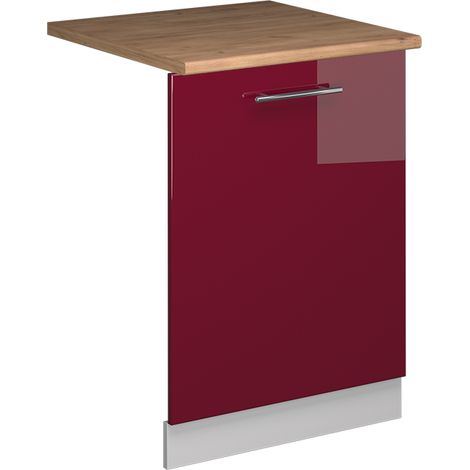 Panel frontal del lavavajillas Fame-Line, Rojo Burdeos alto brillo, 60 cm , ET Roble, Vicco (1/5)